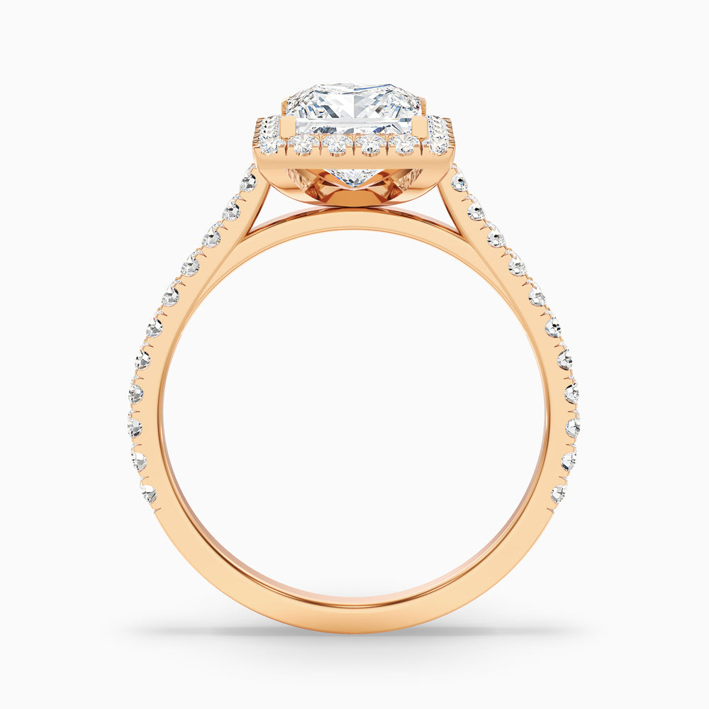 Rose 1 Carat Princess Halo Pave Moissanite Engagement Ring - Side View