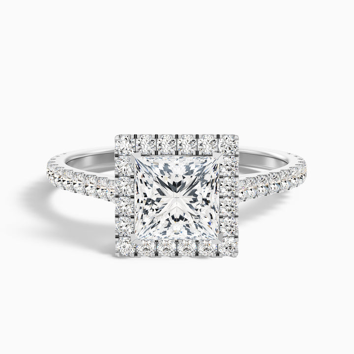 Love 1.5 Carat Princess Halo Pave Lab Grown Diamond Ring in 18k White Gold - Front View