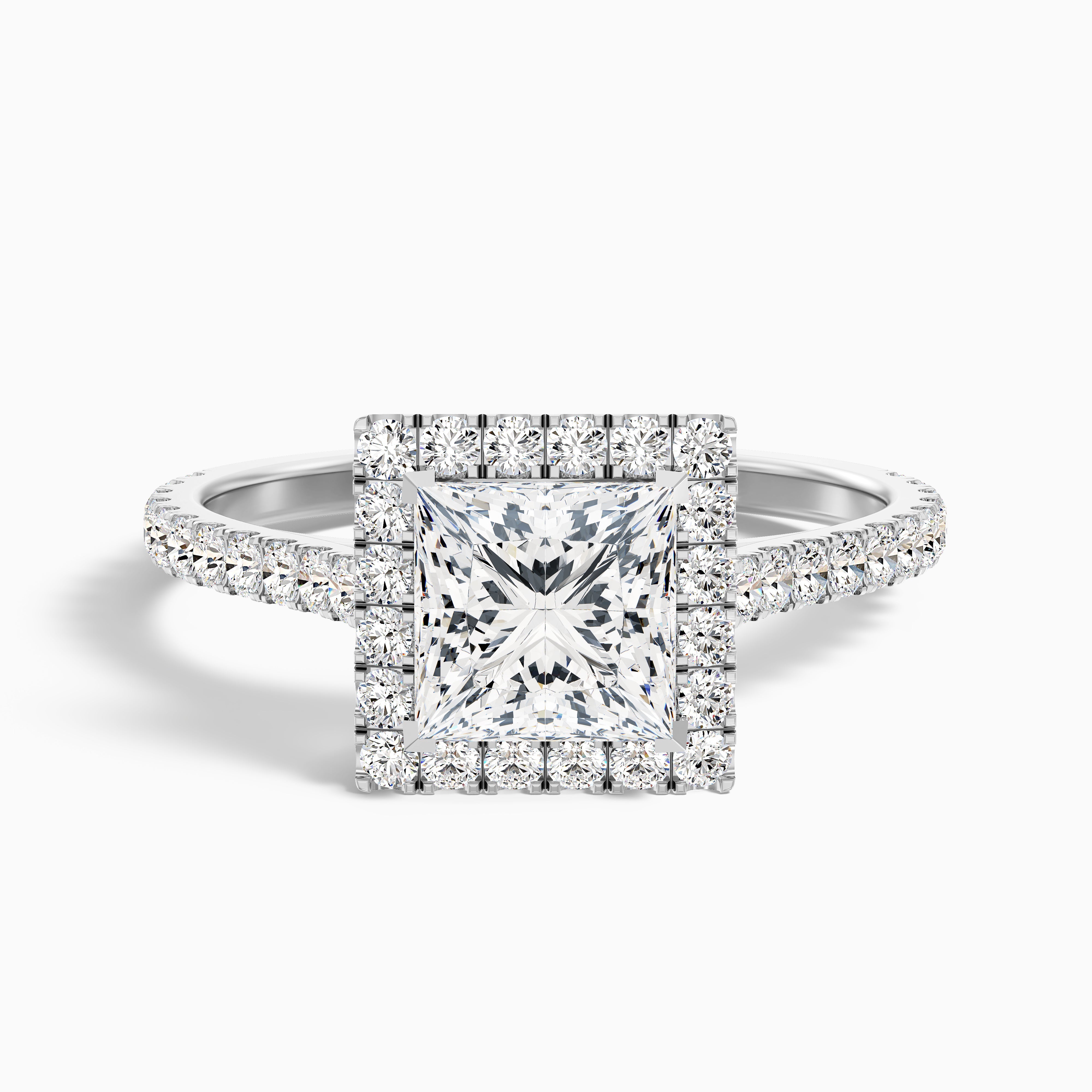 Rose 1.5 Carat Princess Halo Pave Moissanite Engagement Ring in 10k White Gold