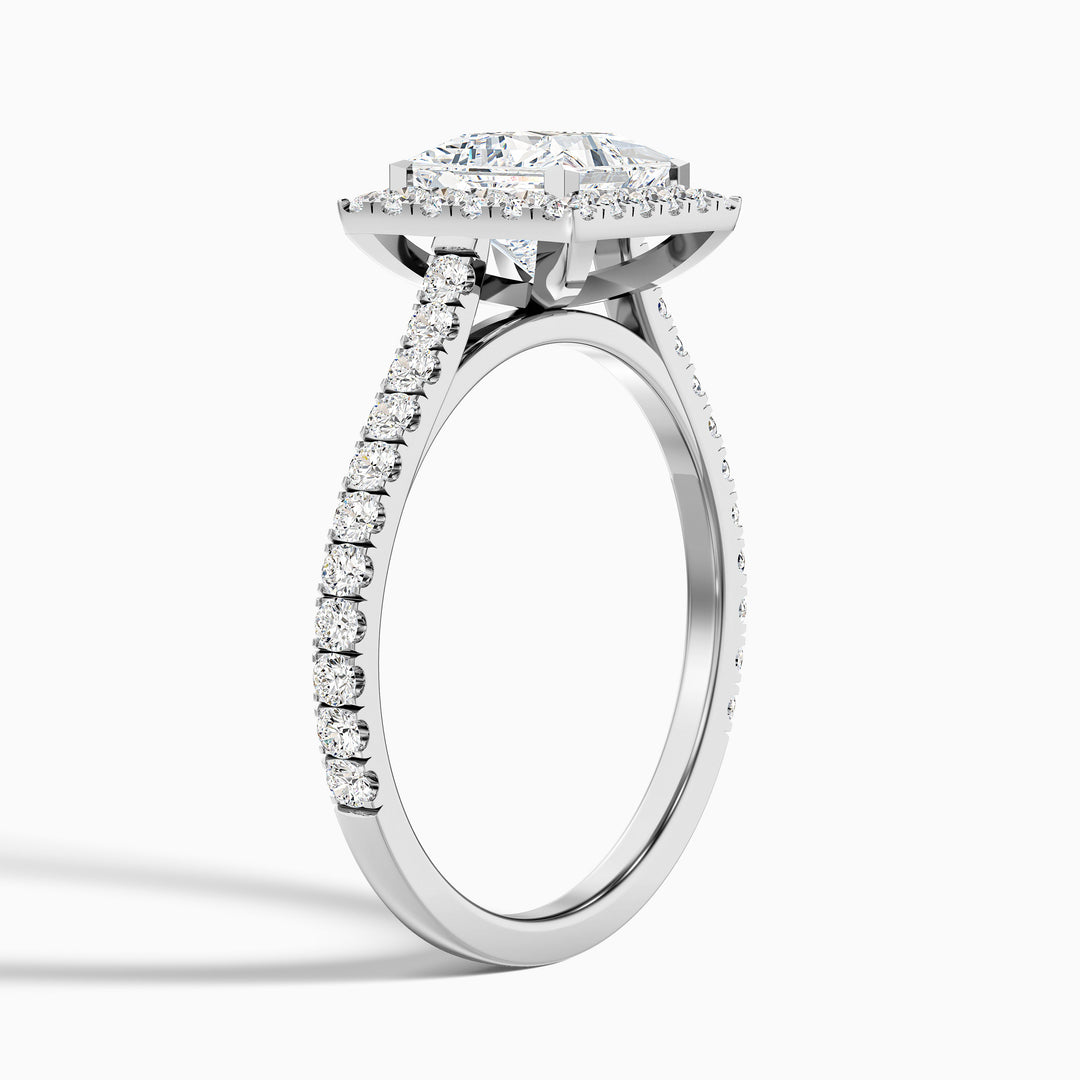 Rose 4 Carat Princess Halo Pave Moissanite Engagement Ring - Detail View