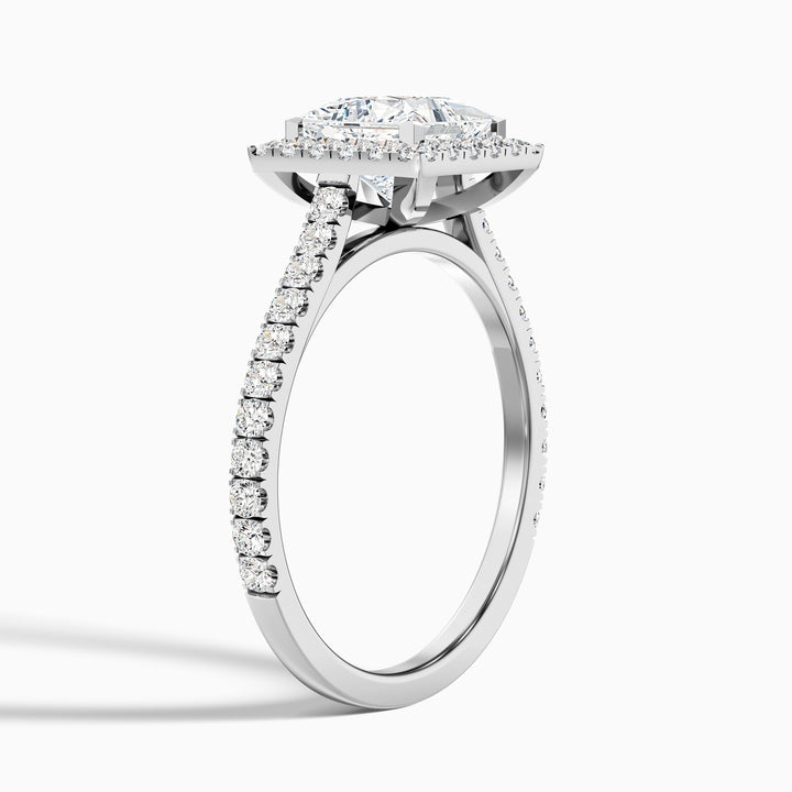 Love 2 Carat Princess Halo Pave Lab Grown Diamond Ring in 14k White Gold - Detail View