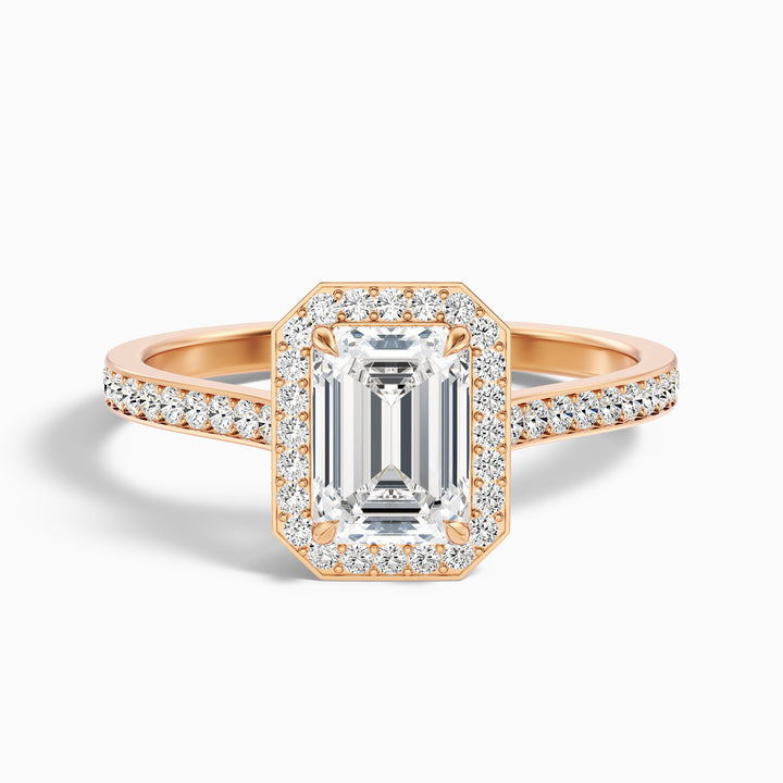 Lucy 3.5 Carat Emerald Cut Halo Pave Lab Grown Diamond Ring in 18k Yellow Gold - Front View