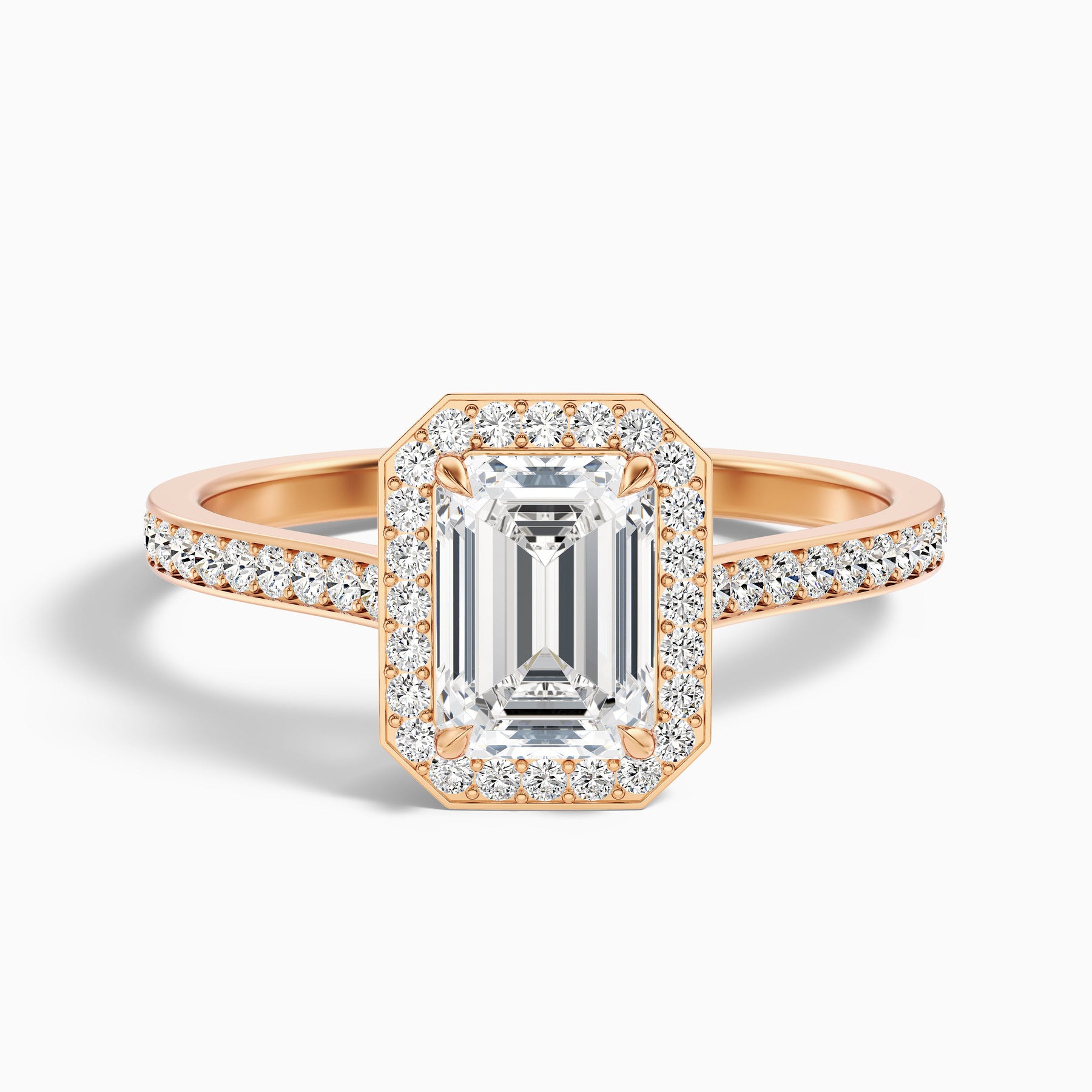 1 Carat Emerald Cut Halo Pave Lab Grown Diamond Ring