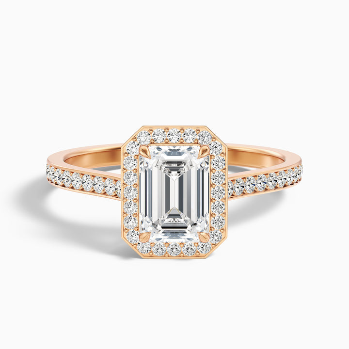 Lucy 3 Carat Emerald Cut Halo Pave Lab Grown Diamond Ring in Platinum - Front View