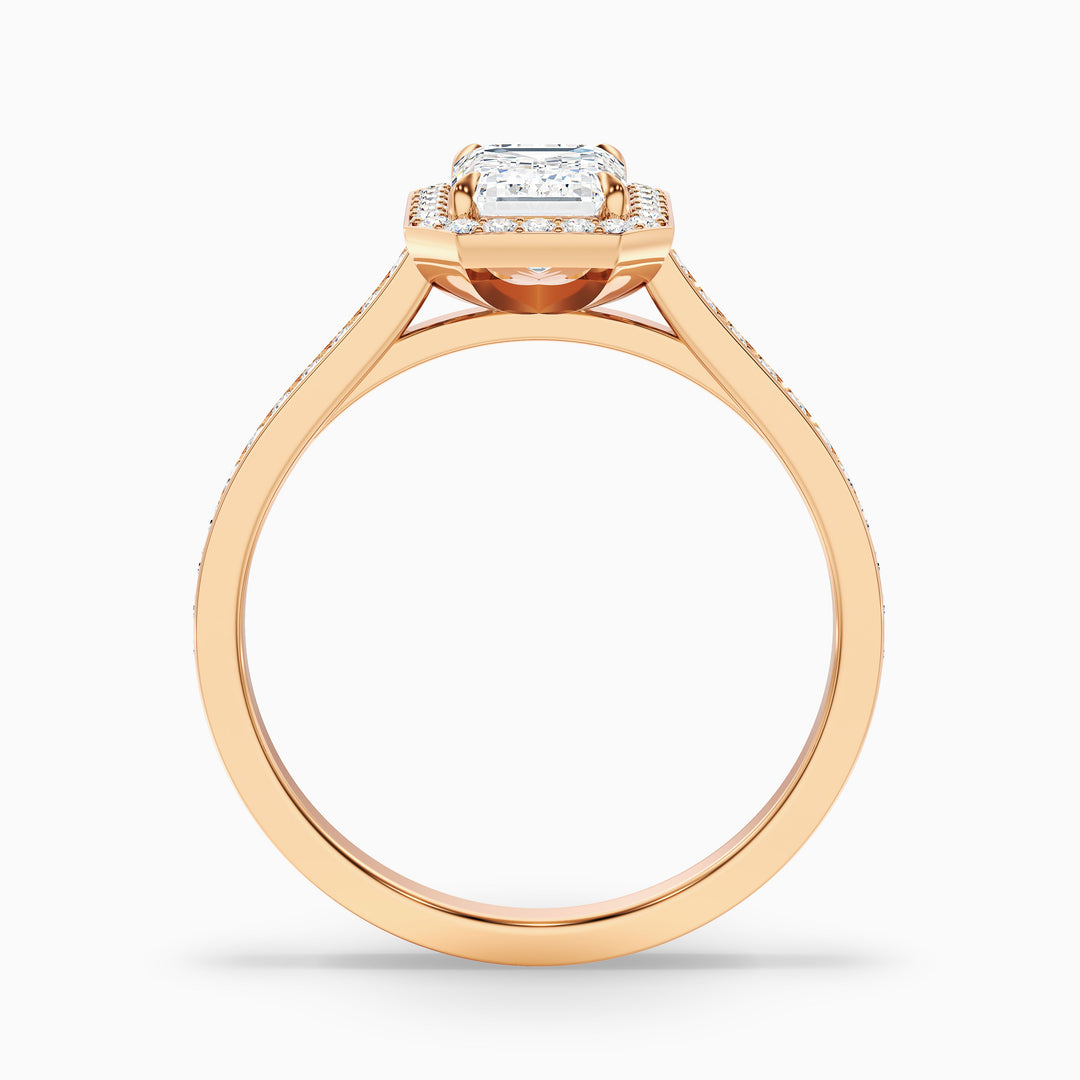 Lucy 3 Carat Emerald Cut Halo Pave Lab Grown Diamond Ring in 14k Rose Gold - Side View