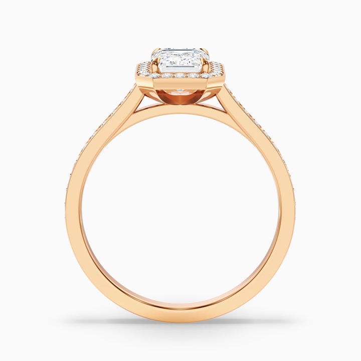 Lucy 3 Carat Emerald Cut Halo Pave Lab Grown Diamond Ring in 14k Rose Gold - Side View