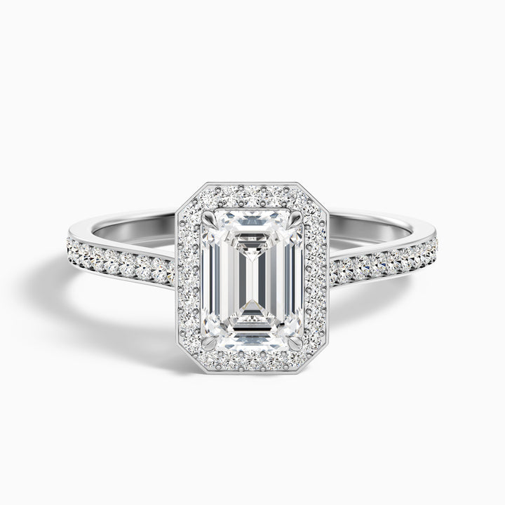 bell 9 carat emerald cut halo pave moissanite engagement ring in 925 sterling silver - Front View