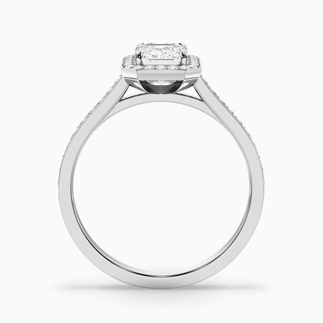 Lucy 1.5 Carat Emerald Cut Halo Pave Lab Grown Diamond Ring in 18k White Gold - Side View