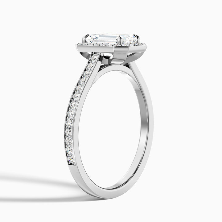 Lucy 4 Carat Emerald Cut Halo Pave Lab Grown Diamond Ring in 10k White Gold - Detail View