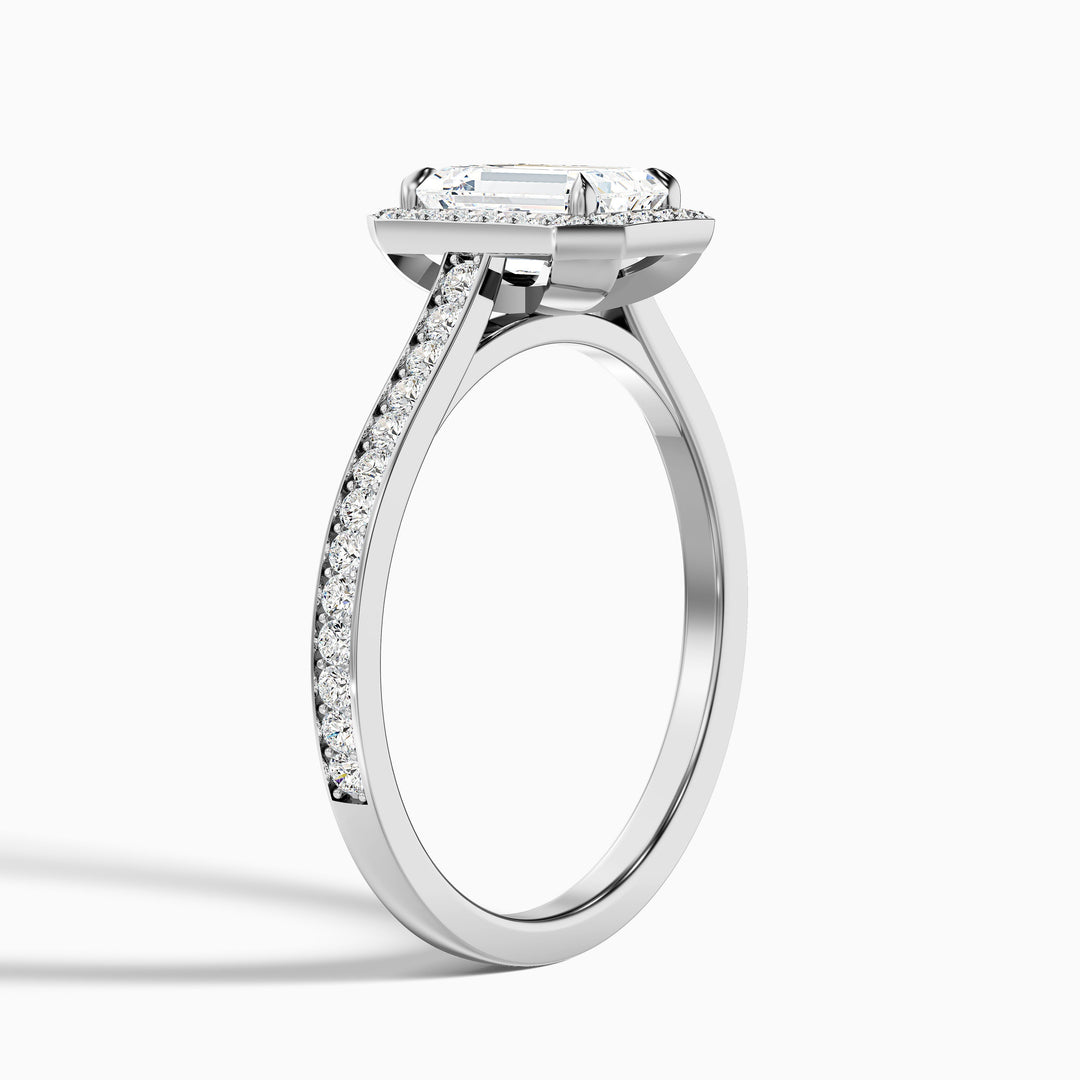 bell 7 carat emerald cut halo pave moissanite engagement ring in 925 sterling silver - Detail View