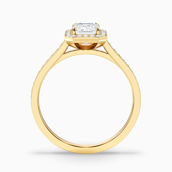 Lucy 2 Carat Emerald Cut Halo Pave Lab Grown Diamond Ring in 18k Yellow Gold - Side View