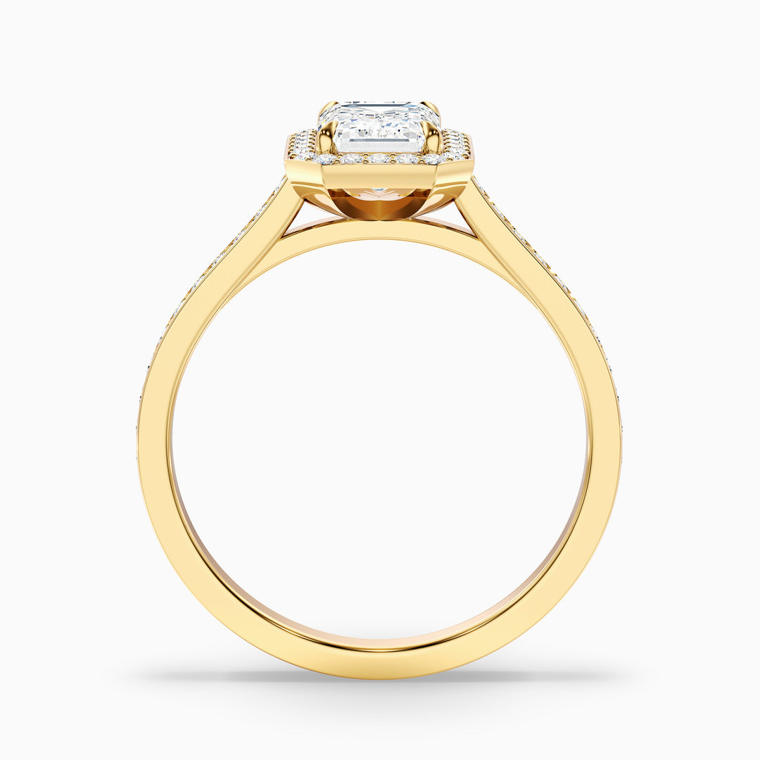 Lucy 4 Carat Emerald Cut Halo Pave Lab Grown Diamond Ring in 10k Yellow Gold - Side View