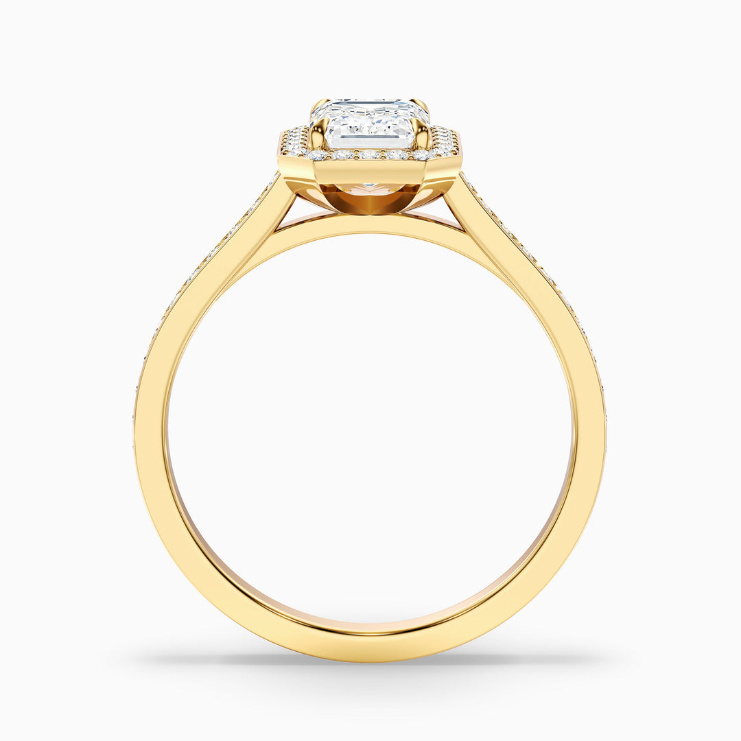 Lucy 3 Carat Emerald Cut Halo Pave Lab Grown Diamond Ring in Platinum - Side View