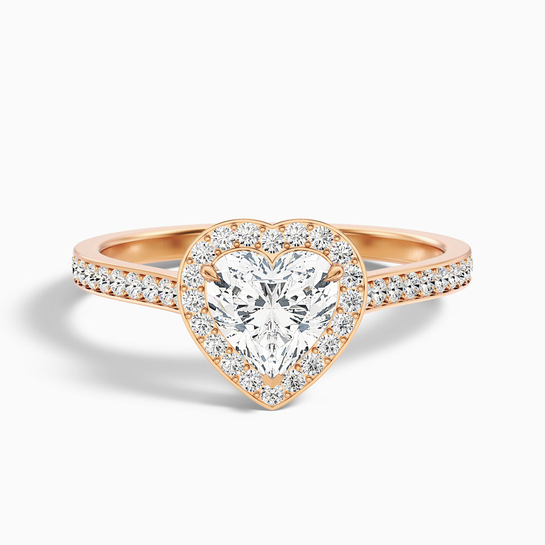 Macy 1 Carat Heart Shaped Halo Pave Lab Grown Diamond Ring in 10k Rose Gold - Front View