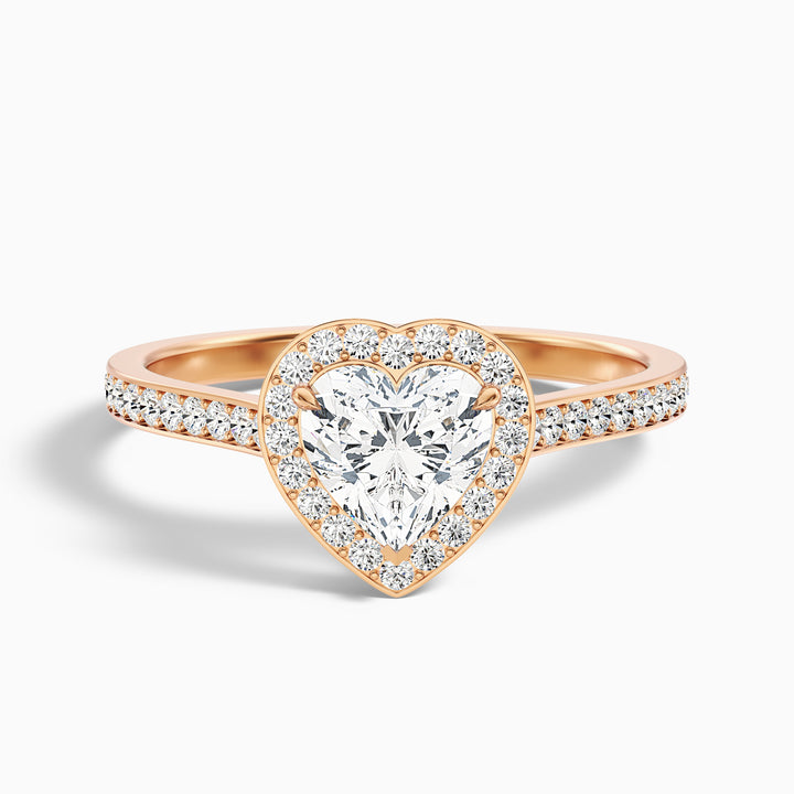 Macy 3 Carat Heart Shaped Halo Pave Lab Grown Diamond Ring in 10k Rose Gold - Front View