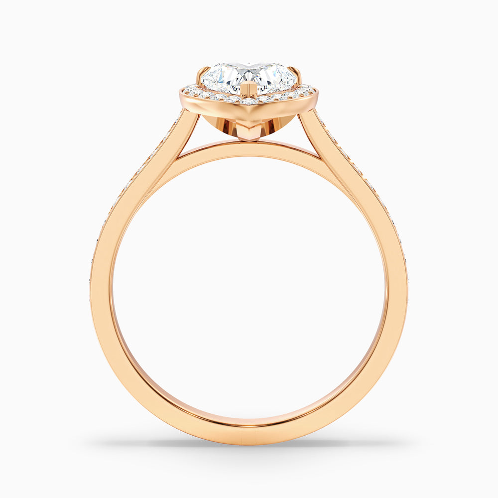 Macy 1 Carat Heart Shaped Halo Pave Lab Grown Diamond Ring in 10k Rose Gold - Side View