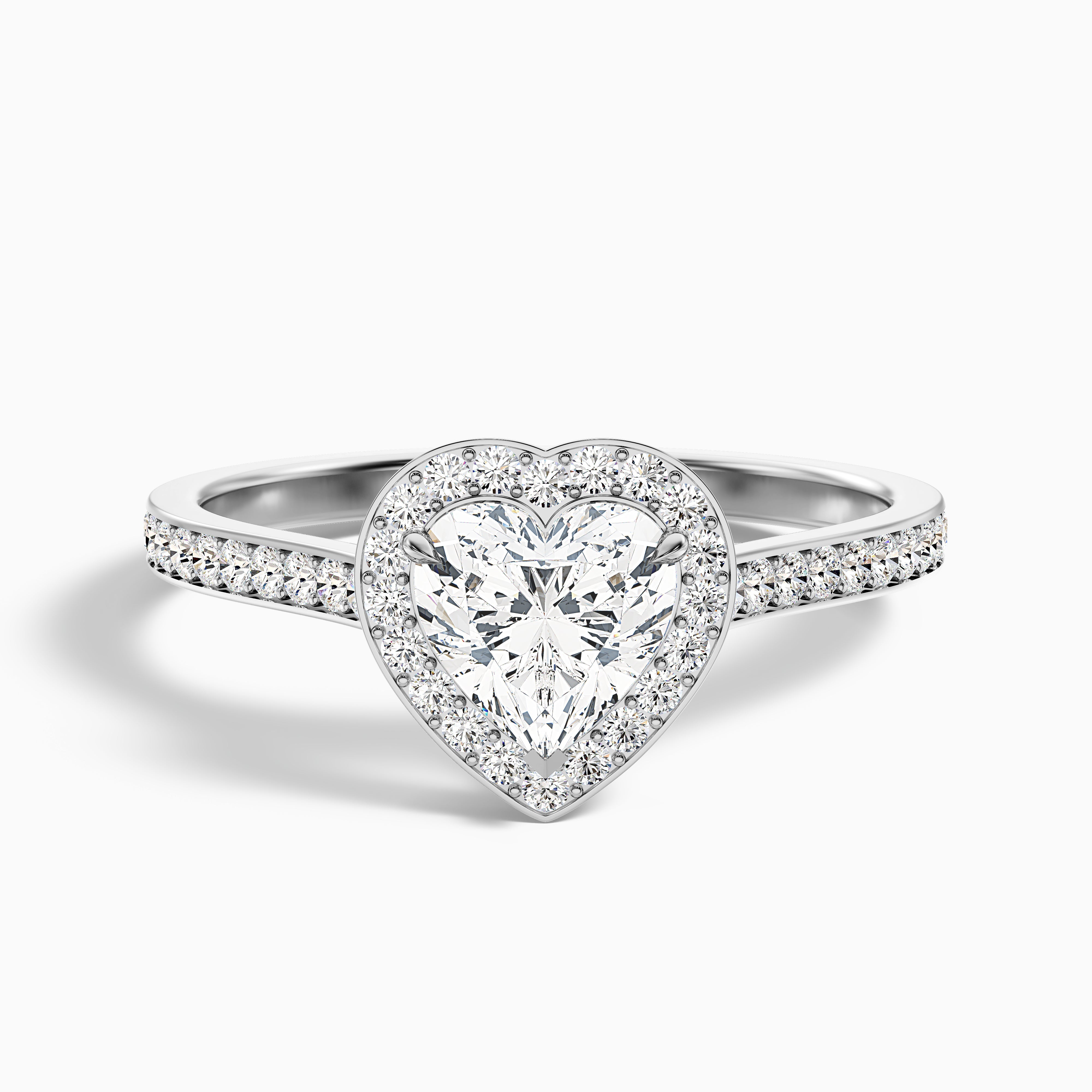 Kira 1 Carat Heart Shaped Halo Pave Moissanite Engagement Ring in 10k White Gold