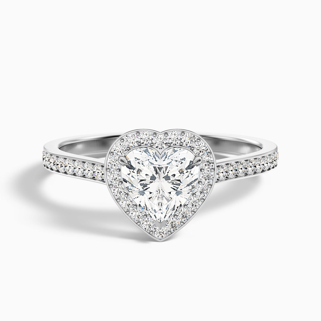 arla 9 carat heart shaped halo pave moissanite engagement ring in 14k white gold -  Front View