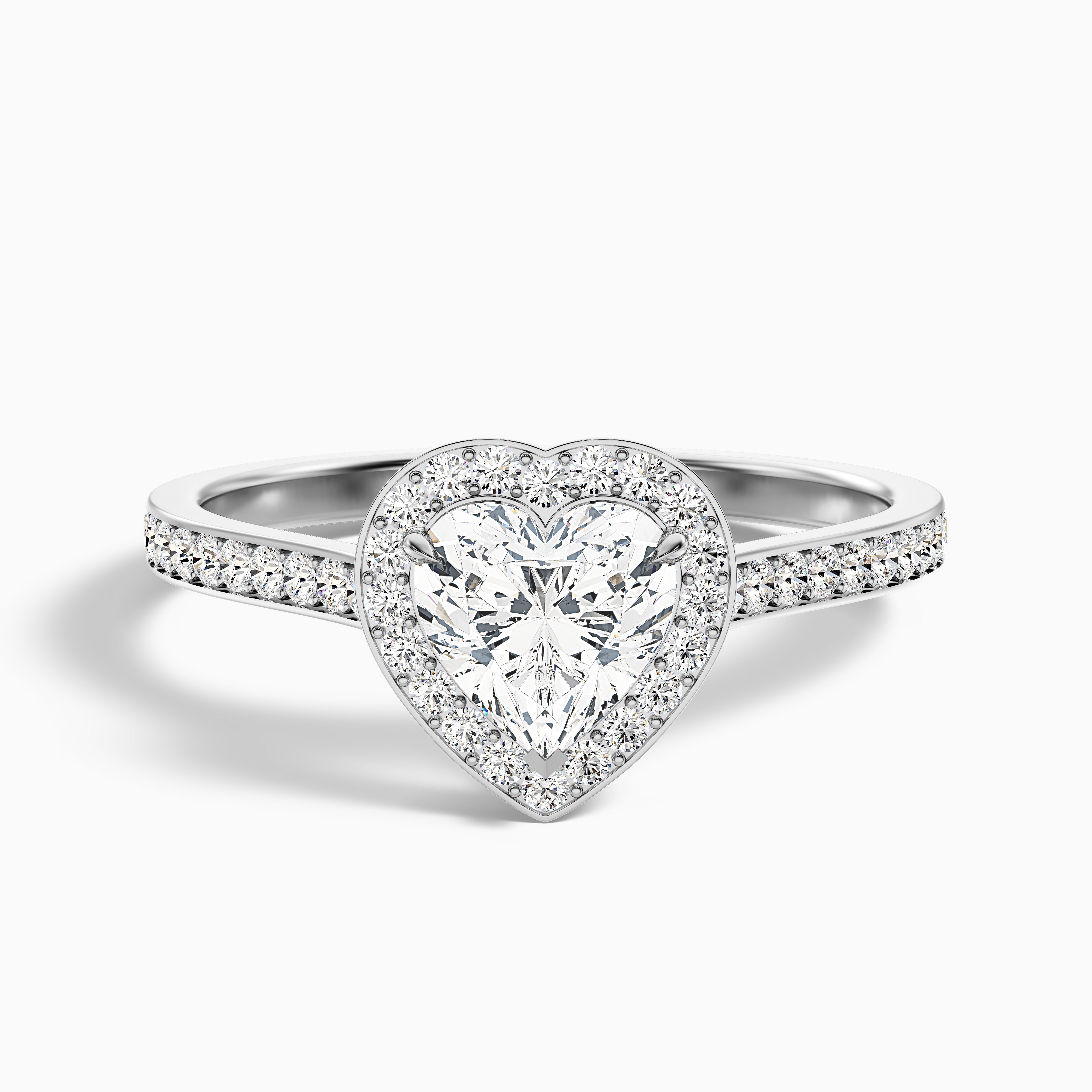 Kira 1.5 Carat Heart Shaped Halo Pave Moissanite Engagement Ring in 14k White Gold