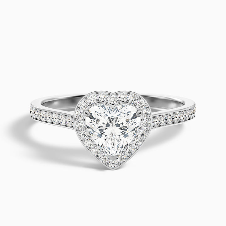 Macy 3.5 Carat Heart Shaped Halo Pave Lab Grown Diamond Ring in 14k White Gold - Front View