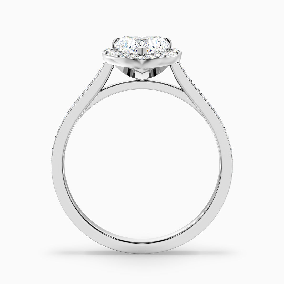 arla 7 carat heart shaped halo pave moissanite engagement ring in 18k white gold -  Side View