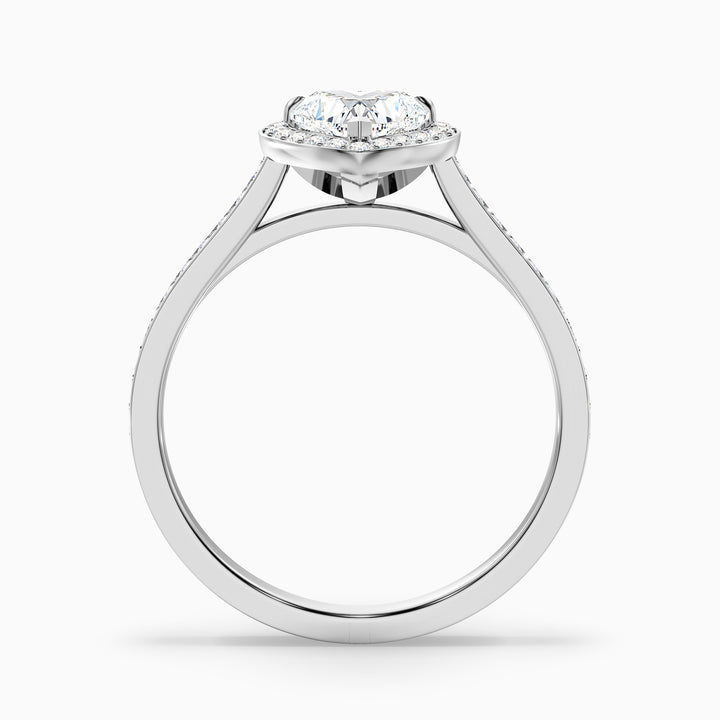 arla 10 carat heart shaped halo pave moissanite engagement ring in 18k white gold -  Side View