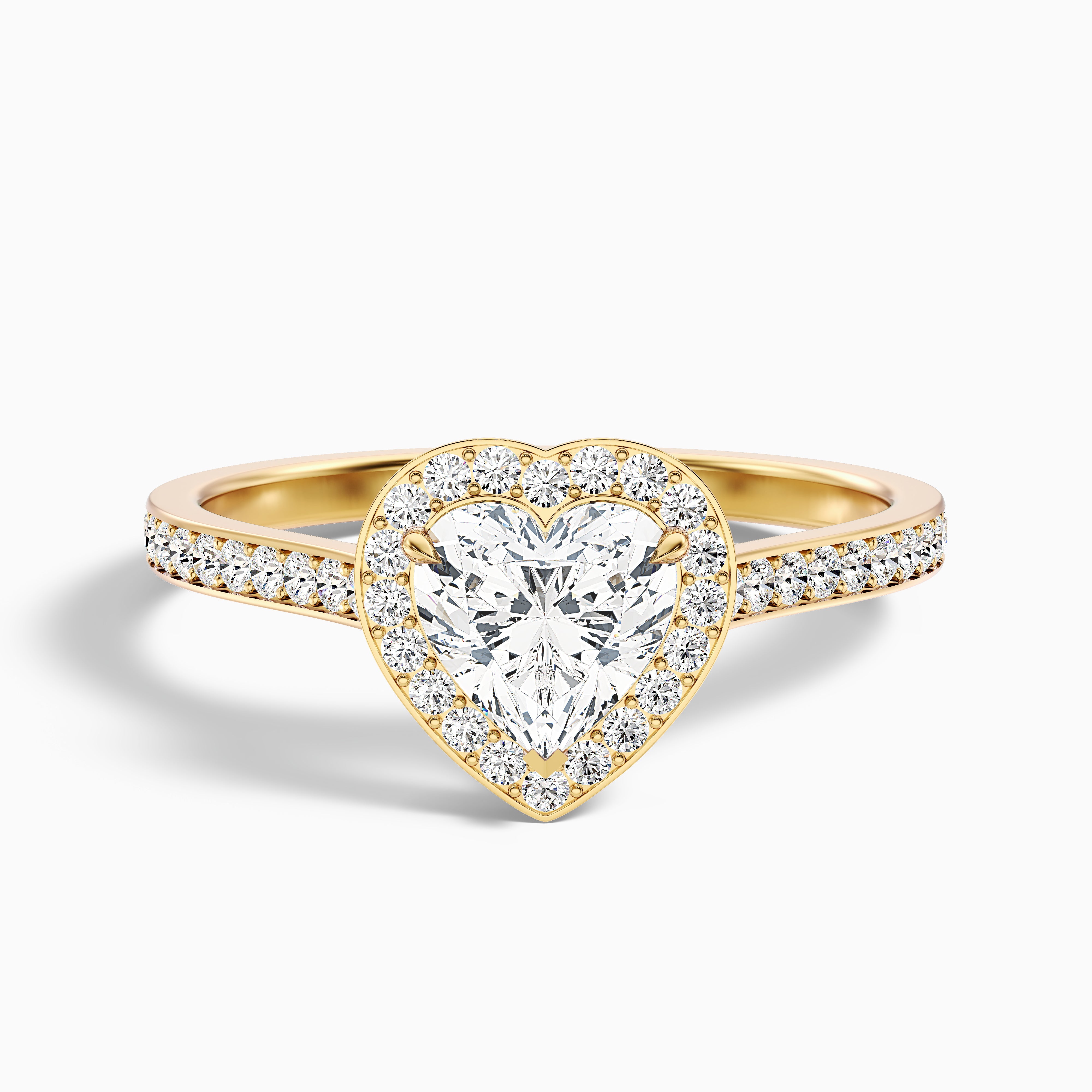 Macy 1 Carat Heart Shaped Halo Pave Lab Grown Diamond Ring in 10k Yellow Gold