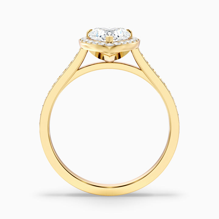 arla 8 carat heart shaped halo pave moissanite engagement ring in 14k yellow gold -  Side View