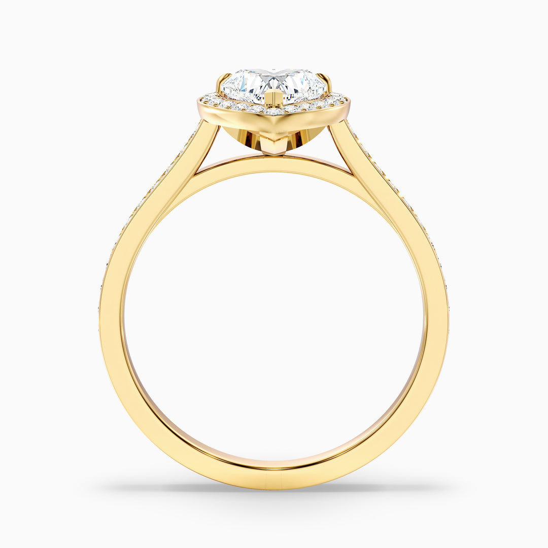 arla 7 carat heart shaped halo pave moissanite engagement ring in 10k yellow gold -  Side View