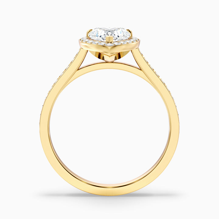 arla 7 carat heart shaped halo pave moissanite engagement ring in 10k yellow gold -  Side View