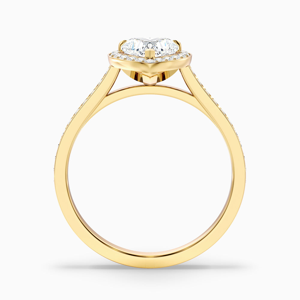 Macy 4 Carat Heart Shaped Halo Pave Lab Grown Diamond Ring in 14k Yellow Gold - Side View