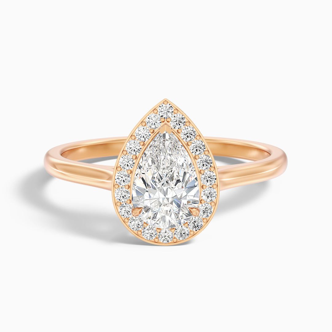 Nina 1 Carat Pear Halo Lab Grown Diamond Ring in 14k Rose Gold - Front View