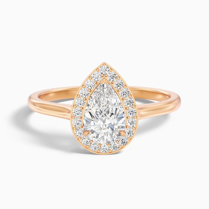 Nina 1 Carat Pear Halo Lab Grown Diamond Ring in 14k Rose Gold - Front View