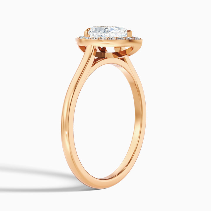 Nina 3.5 Carat Pear Halo Lab Grown Diamond Ring in 14k Rose Gold - Detail View