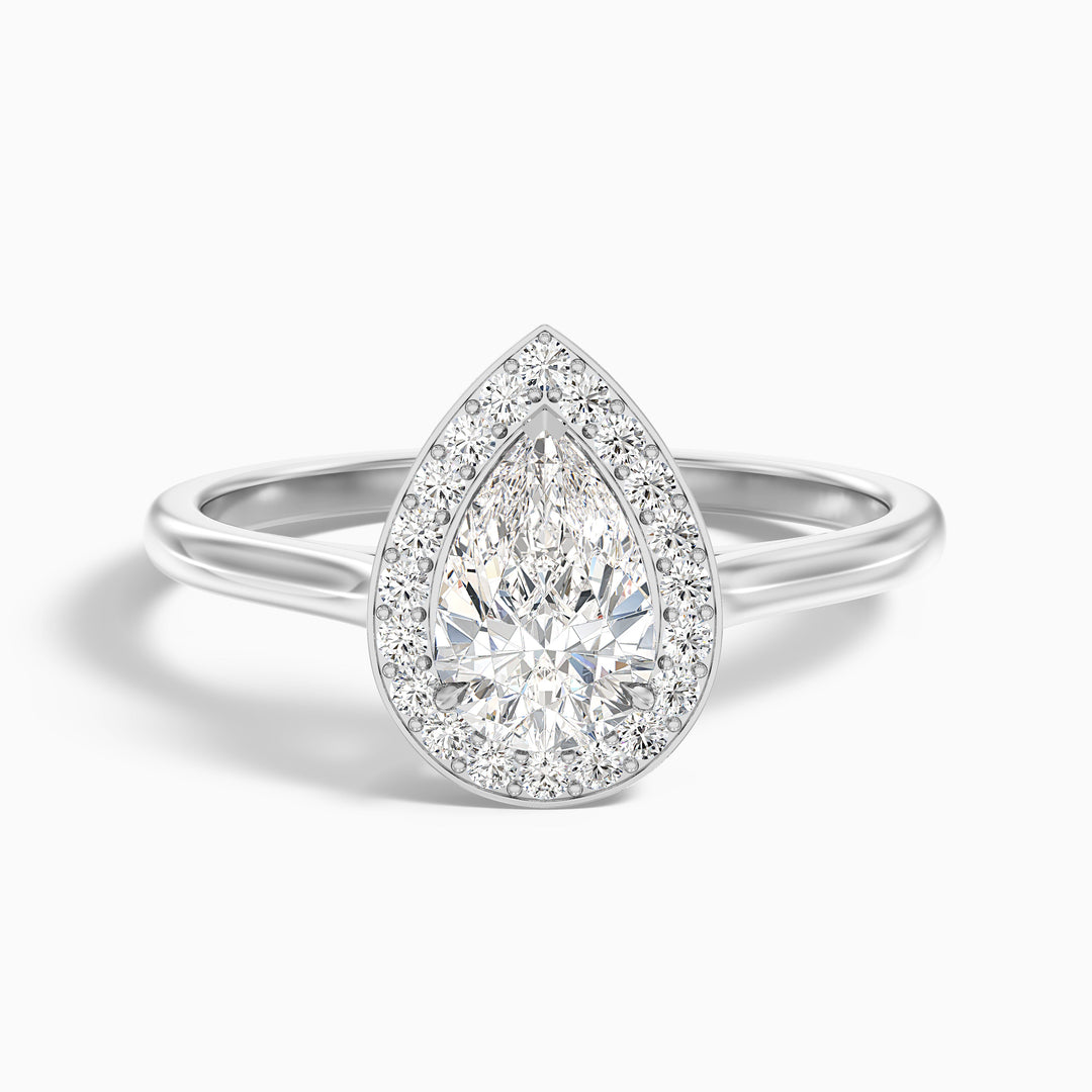 Nina 4.5 Carat Pear Halo Lab Grown Diamond Ring in 18k White Gold - Front View