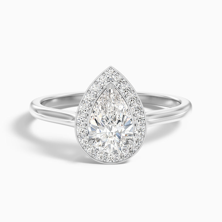 Nina 3.5 Carat Pear Halo Lab Grown Diamond Ring in 10k White Gold - Front View