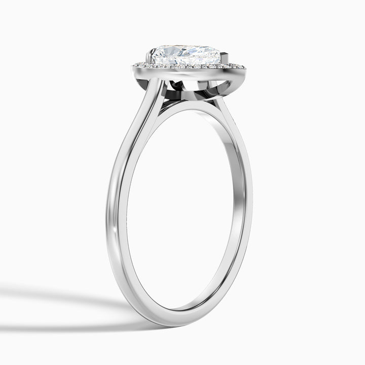 Nina 2 Carat Pear Halo Lab Grown Diamond Ring in 14k White Gold - Detail View