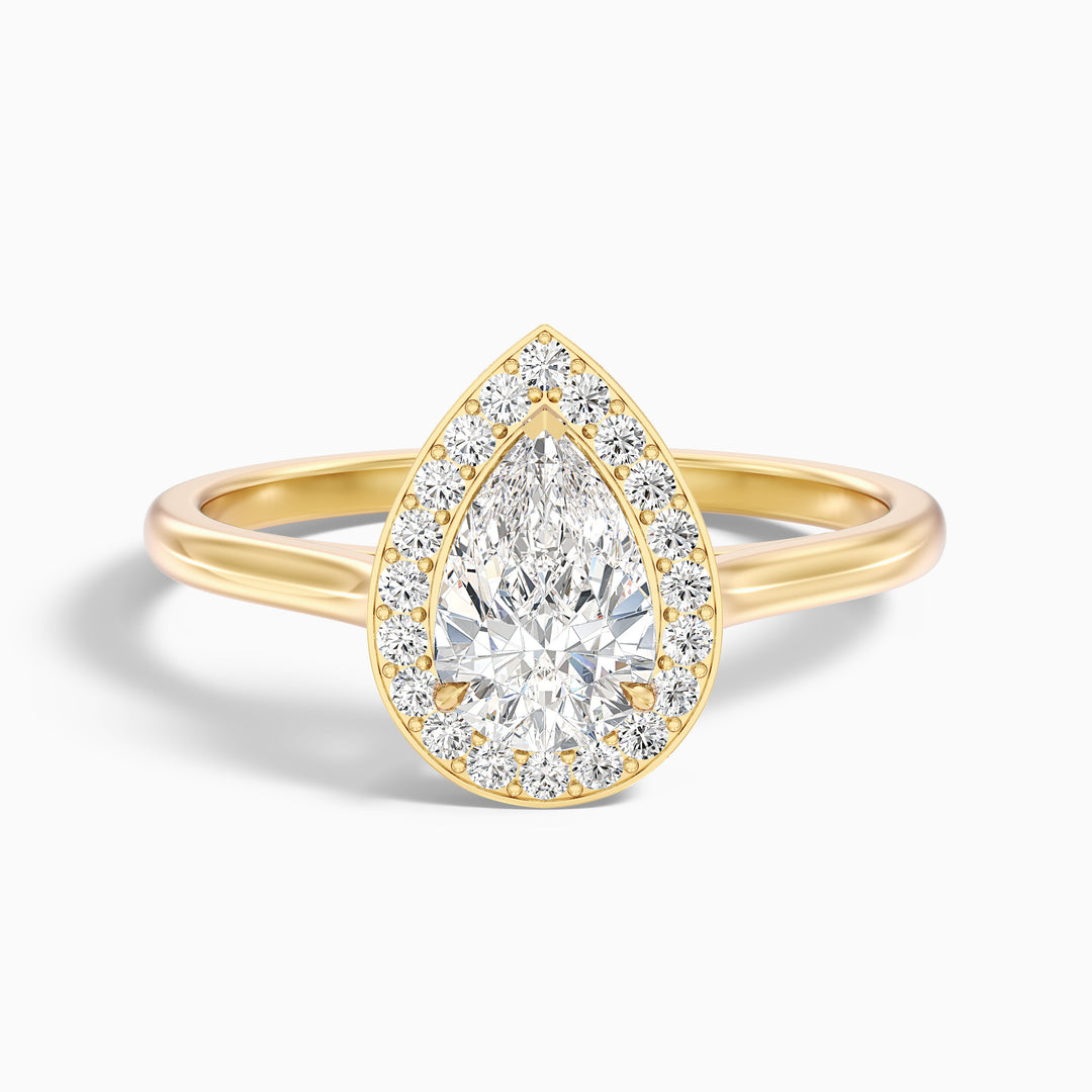 Nina 3.5 Carat Pear Halo Lab Grown Diamond Ring in 18k Yellow Gold - Front View