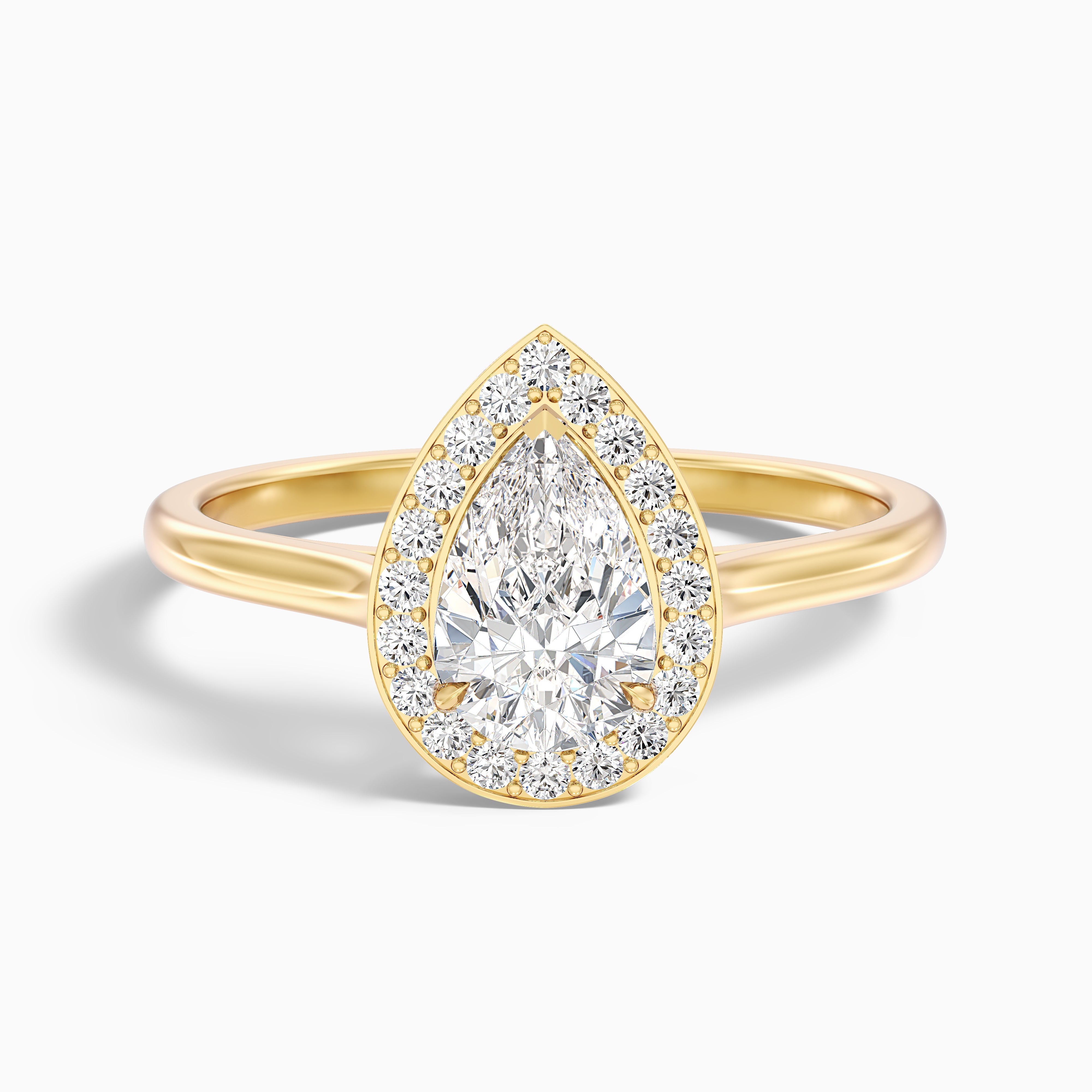 Nina 1 Carat Pear Halo Lab Grown Diamond Ring in 14k Yellow Gold