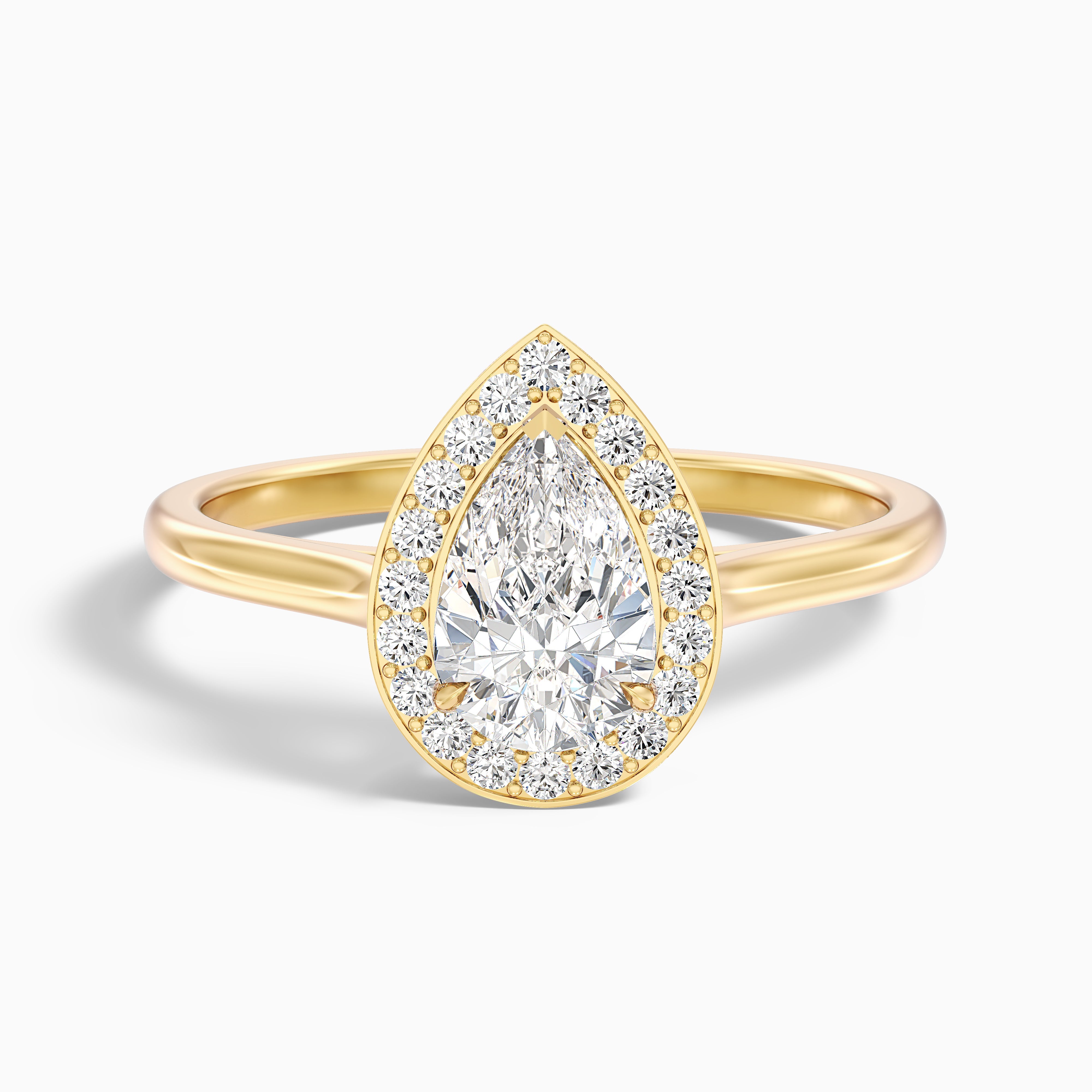 Nina 2.5 Carat Pear Halo Lab Grown Diamond Ring in 14k Yellow Gold