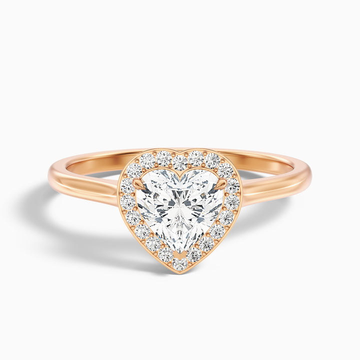 Ruby 3.5 Carat Heart Halo Lab Grown Diamond Ring in 10k Rose Gold - Front View