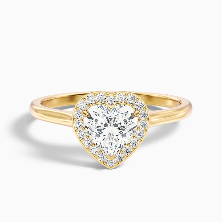 Ruby 3.5 Carat Heart Halo Lab Grown Diamond Ring in 18k Yellow Gold - Front View