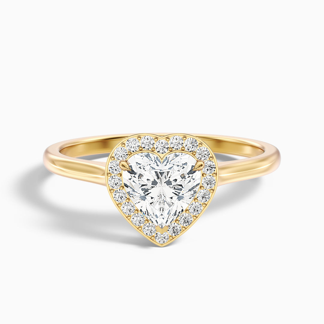 Ruby 3.5 Carat Heart Halo Lab Grown Diamond Ring in 10k Yellow Gold - Front View