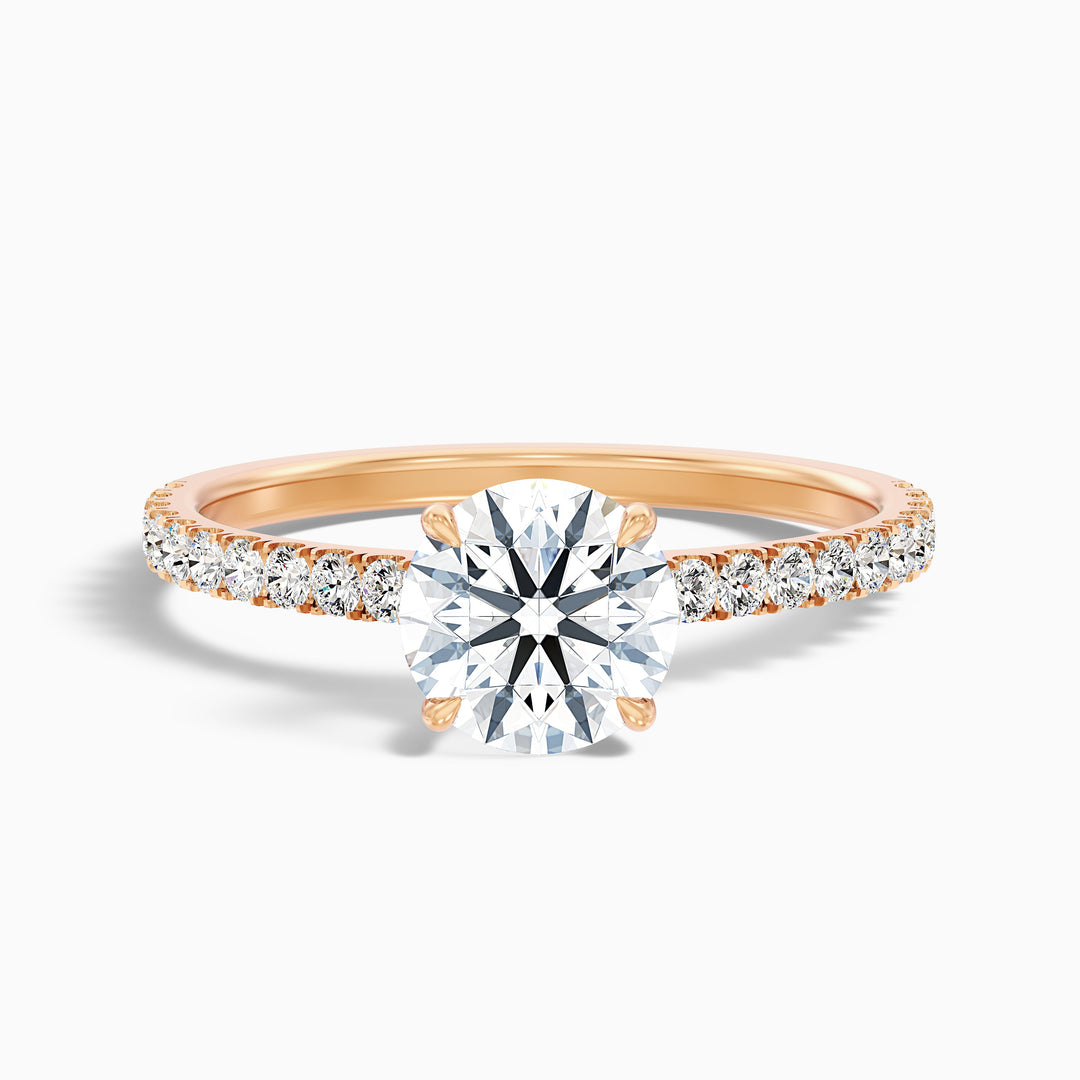 Sarah 3 Carat Round Side Stone Pave Lab Grown Diamond Ring in 18k Rose Gold - Front View