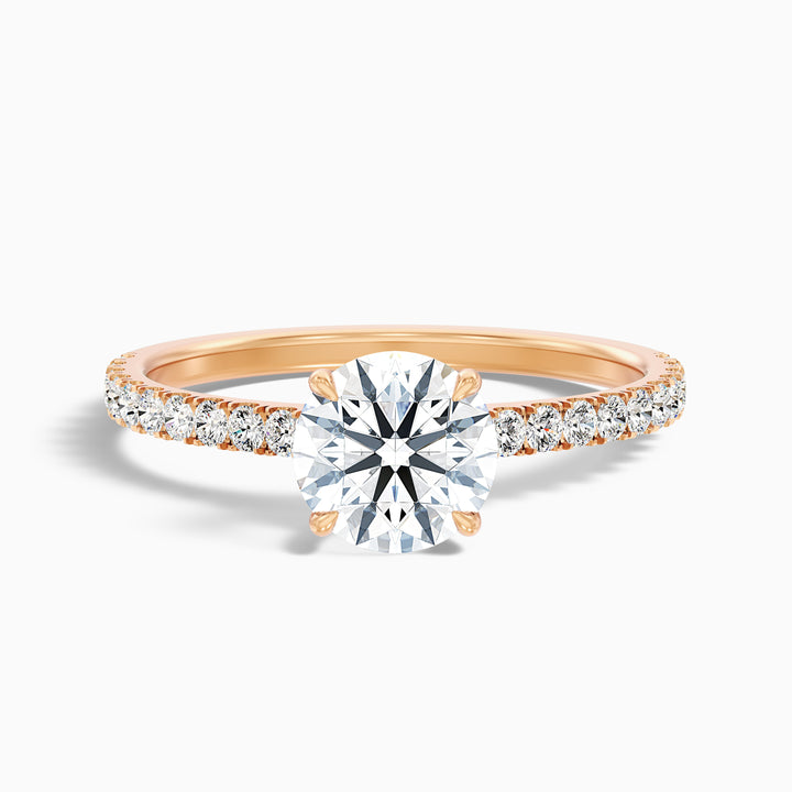 Sarah 4.5 Carat Round Side Stone Pave Lab Grown Diamond Ring in 18k Rose Gold - Front View