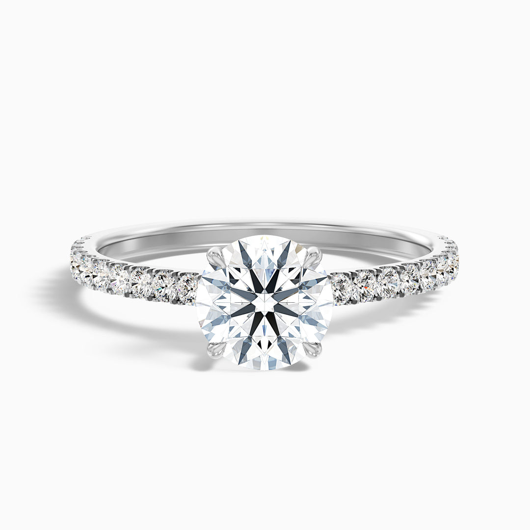 Sarah 1 Carat Round Side Stone Pave Lab Grown Diamond Ring in Platinum - Front View