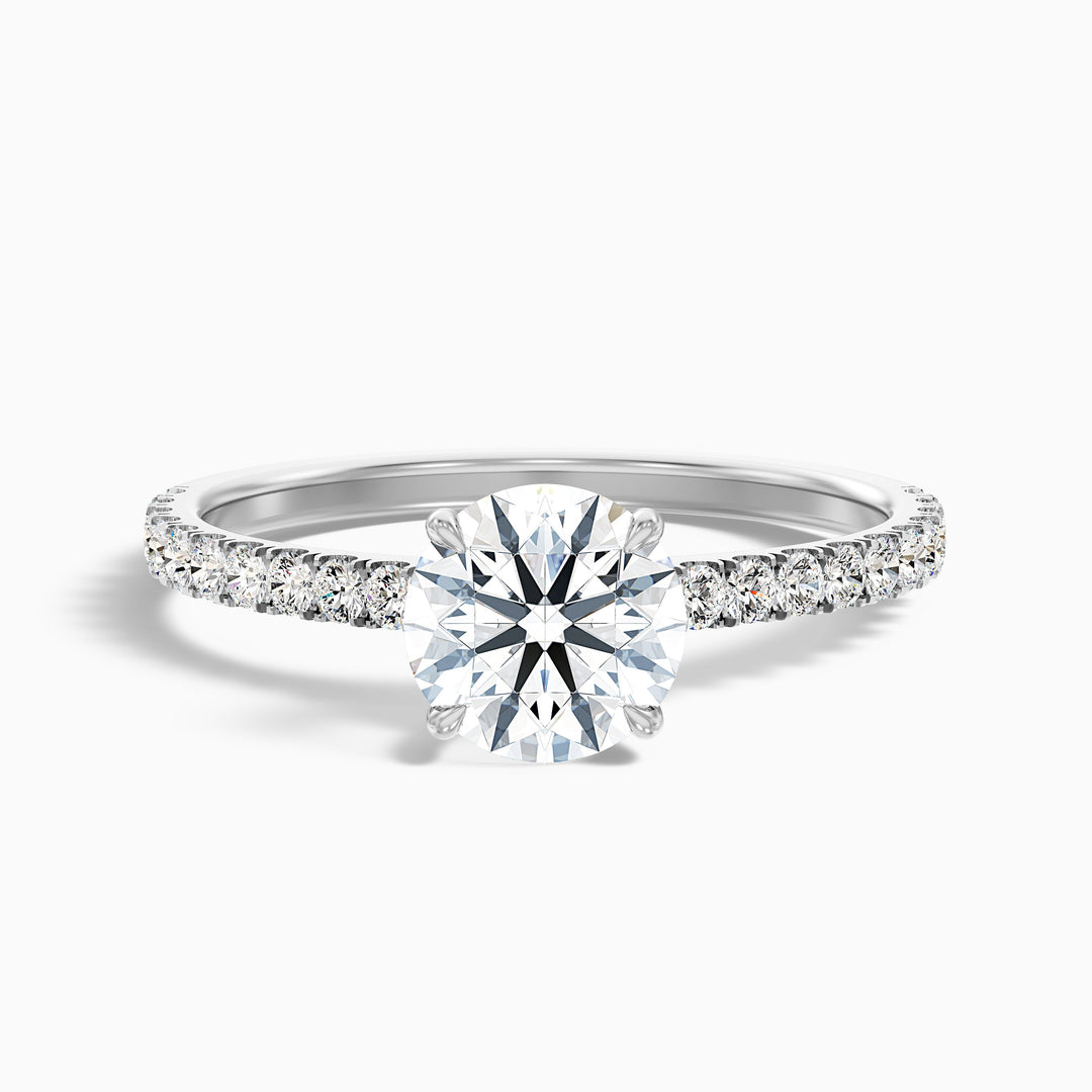 Sarah 4 Carat Round Side Stone Pave Lab Grown Diamond Ring in Platinum - Front View