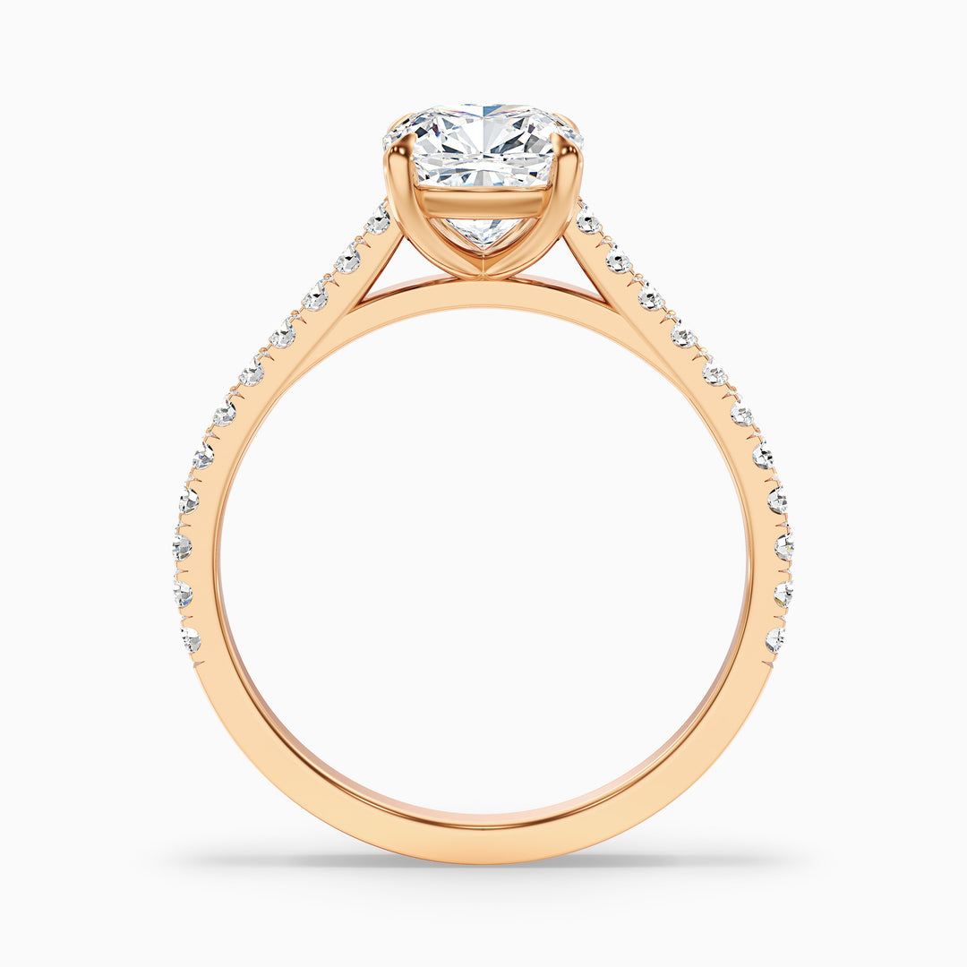 Lea 4 Carat Cushion Cut Side Stone Pave Lab Grown Diamond Ring in 18k Rose Gold - Side View