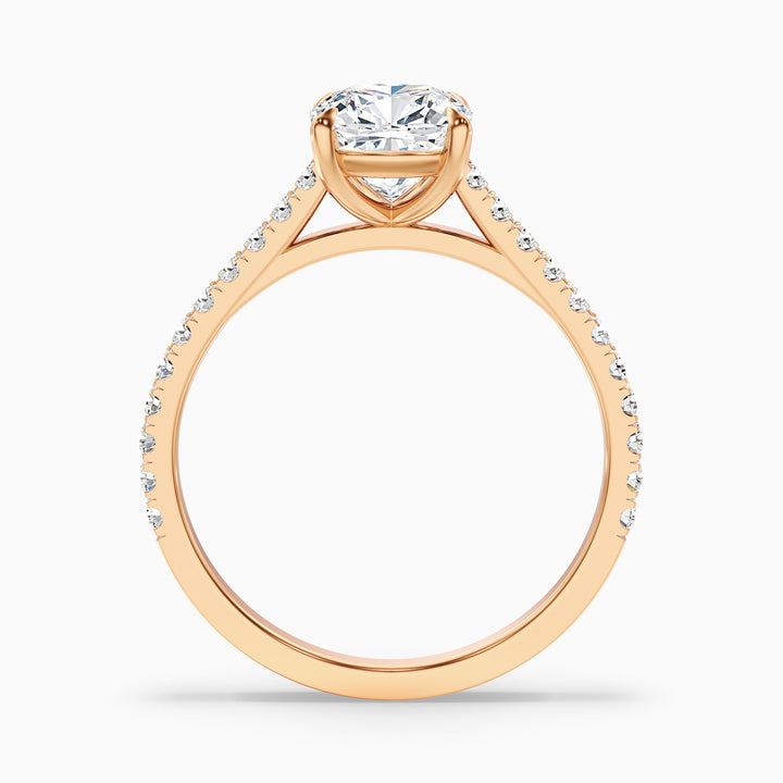 Lea 4 Carat Cushion Cut Side Stone Pave Lab Grown Diamond Ring in 18k Rose Gold - Side View