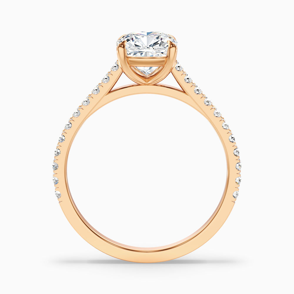 Lea 2 Carat Cushion Cut Side Stone Pave Lab Grown Diamond Ring in 14k Rose Gold - Side View